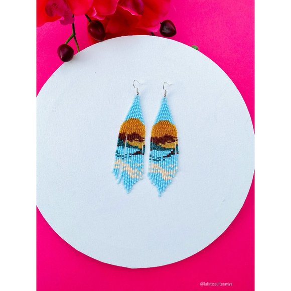 Mexican Earrings Huichol Earrings Long Earrings Hand Beaded Mexican Earrings Hui - Picture 1 of 5